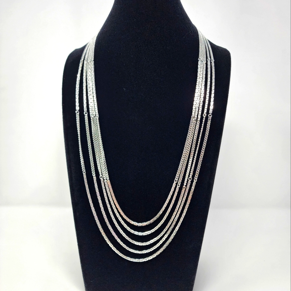 Vintage Monet Multi Strand Silver Box Chain Necklace - Picture 4 of 14